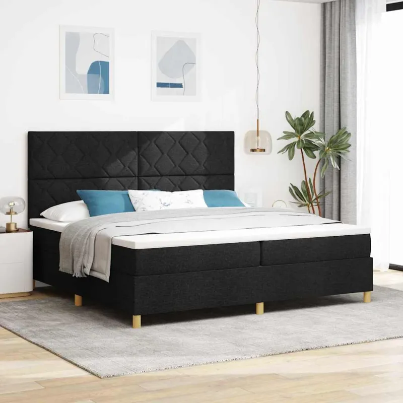 LED Čiužinio Lova su čiužiniu Juoda 200 x 200 cm audinys