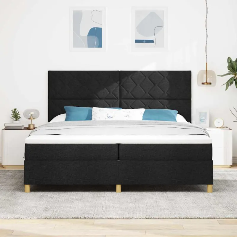 LED Čiužinio Lova su čiužiniu Juoda 200 x 200 cm audinys