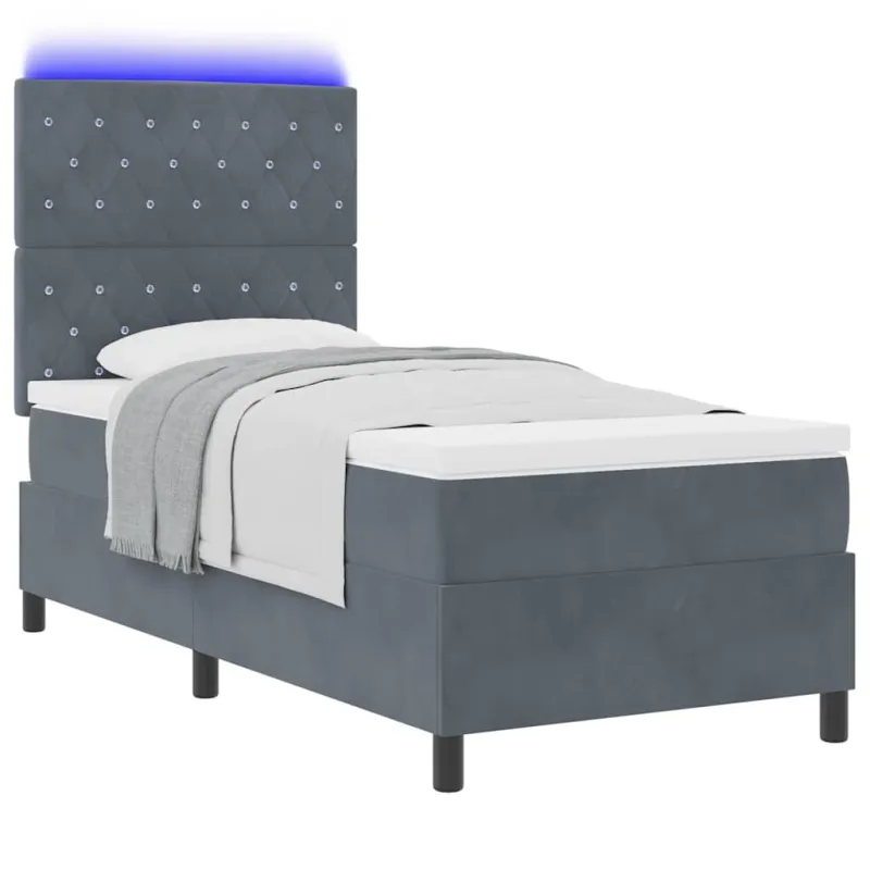 LED Čiužinio Lova su čiužiniu Tamsiai pilka 90 x 190 cm Aksomas