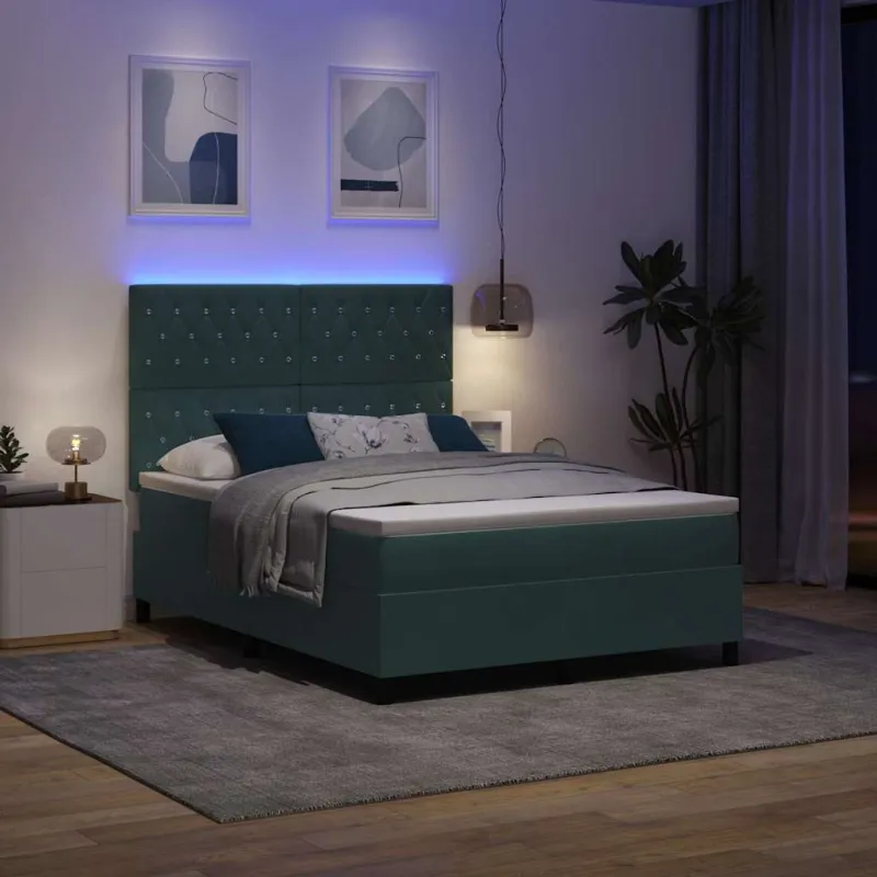 LED Čiužinio Lova Tamsiai žalia 140 x 190 cm Aksomas