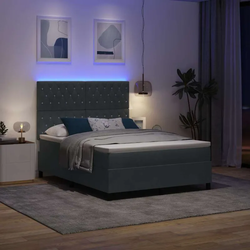 LED Čiužinio Lova Tamsiai pilka 160 x 200 cm Aksomas