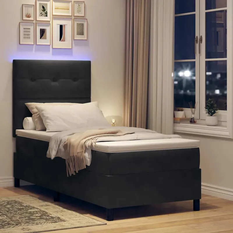 LED Čiužinio Lova su čiužiniu Juodas 80 x 200 cm Aksomas