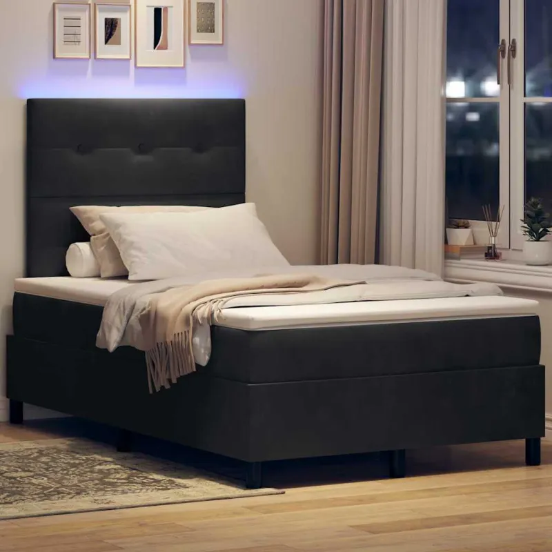LED Čiužinio Lova su čiužiniu Juodas 120 x 200 cm Aksomas