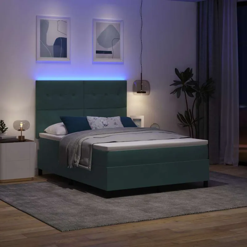 LED Čiužinio Lova Tamsiai žalia 140 x 190 cm Aksomas