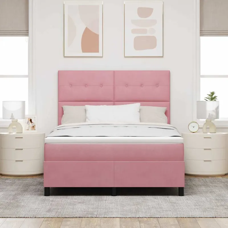 LED Čiužinio Lova su čiužiniu Rožinė 140 x 190 cm Aksomas