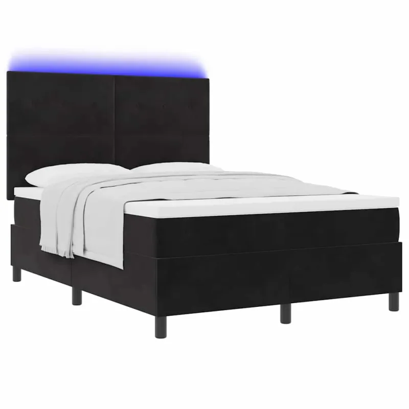LED Čiužinio Lova su čiužiniu Juodas 140 x 200 cm Aksomas