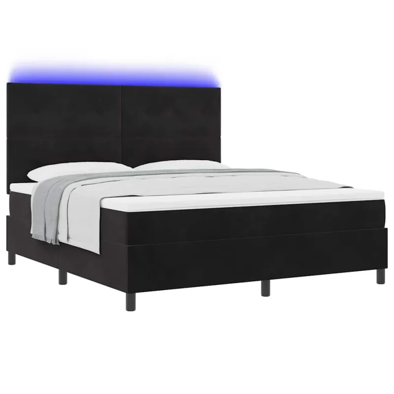 LED Čiužinio Lova su čiužiniu Juodas 180 x 200 cm Aksomas