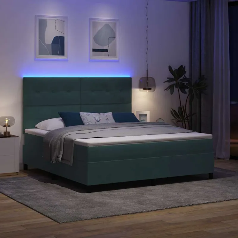 LED Čiužinio Lova Tamsiai žalia 180 x 200 cm Aksomas