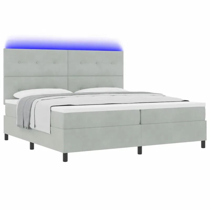 LED Čiužinio Lova Šviesiai pilka 200 x 200 cm Aksomas