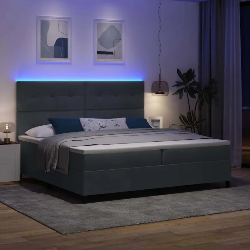 LED Čiužinio Lova Tamsiai pilka 200 x 200 cm Aksomas