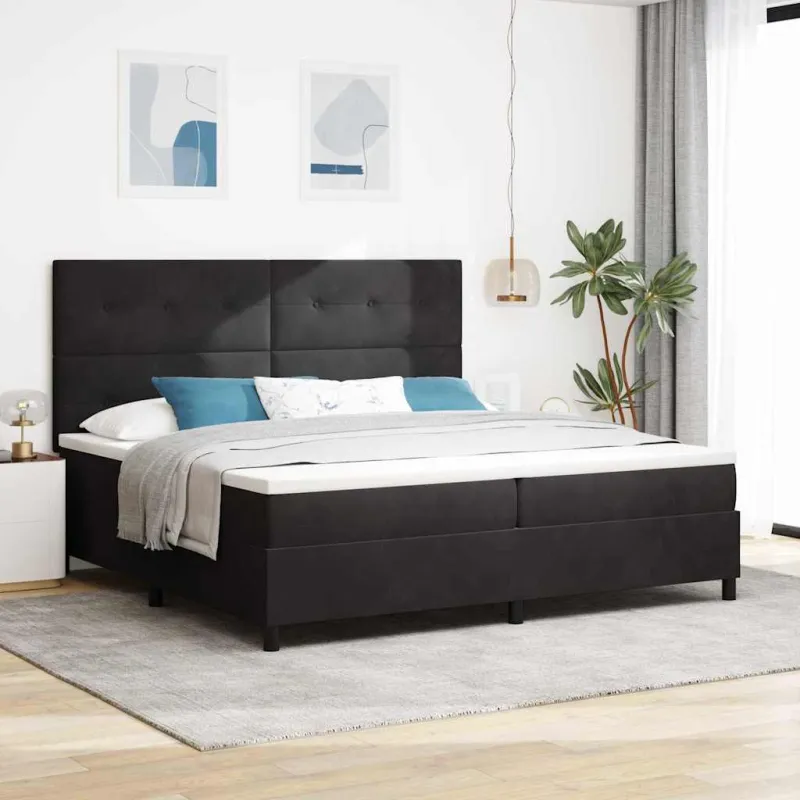 LED Čiužinio Lova su čiužiniu Juodas 200 x 200 cm Aksomas