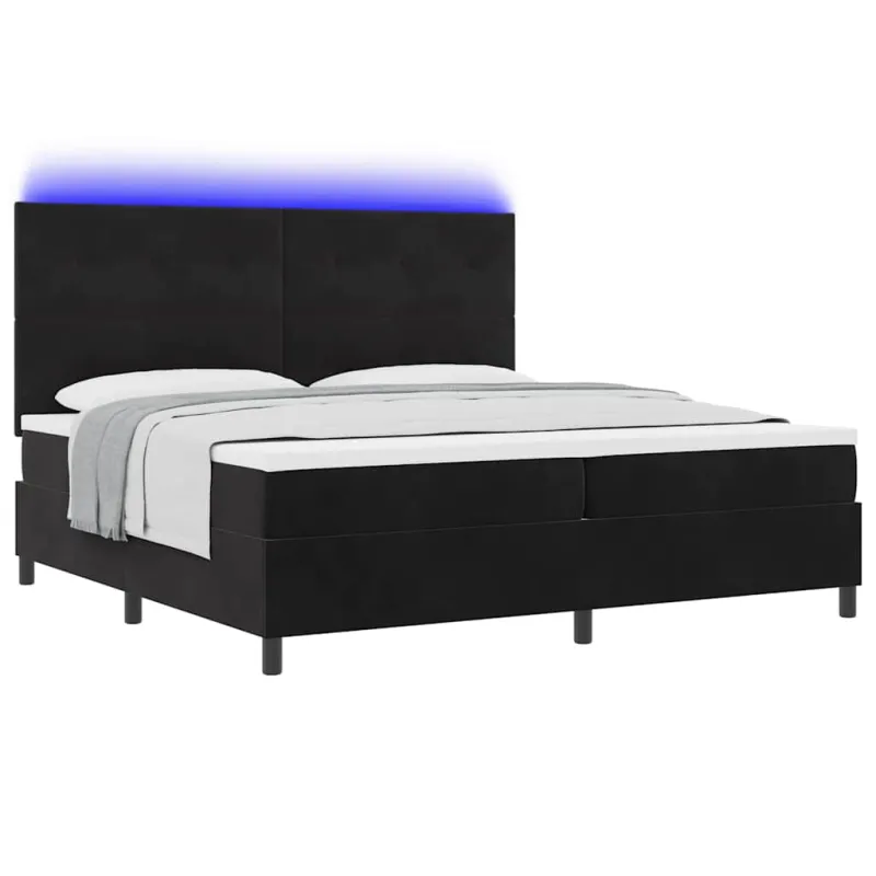 LED Čiužinio Lova su čiužiniu Juodas 200 x 200 cm Aksomas