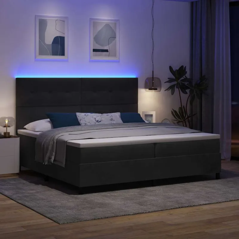 LED Čiužinio Lova su čiužiniu Juodas 200 x 200 cm Aksomas