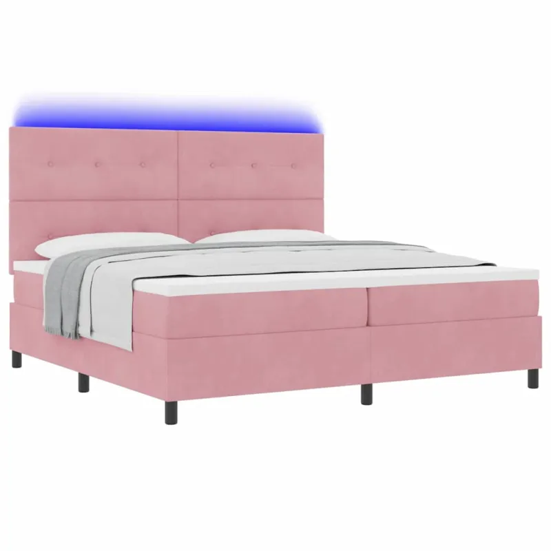 LED Čiužinio Lova su čiužiniu Rožinė 200 x 200 cm Aksomas