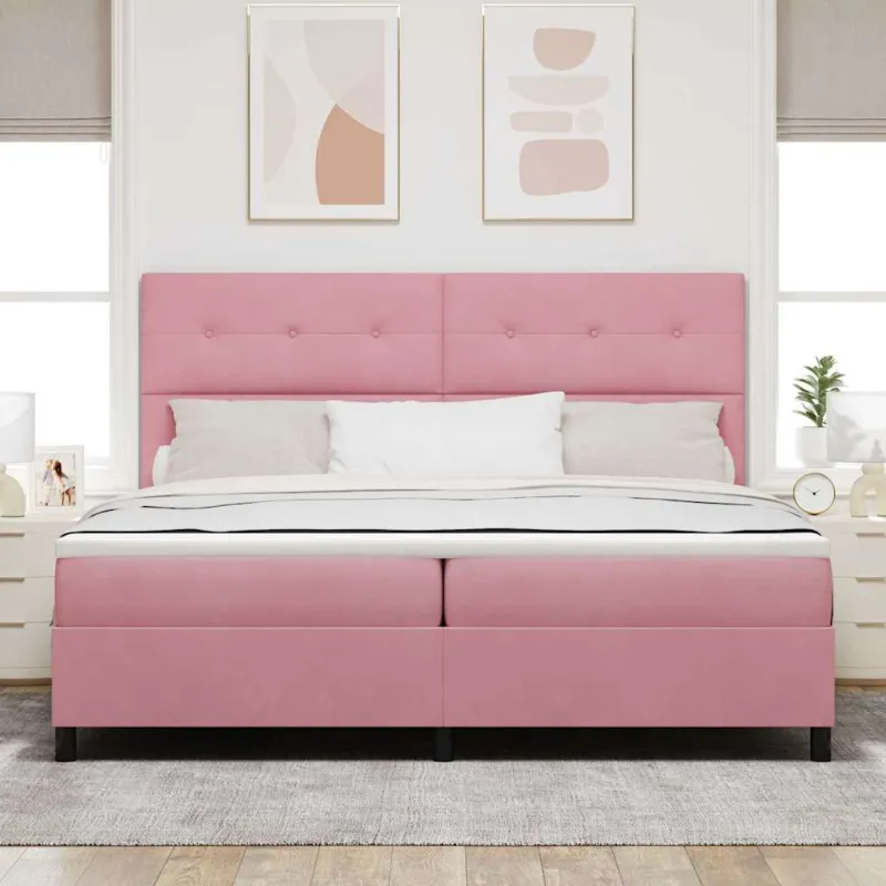 LED Čiužinio Lova su čiužiniu Rožinė 200 x 200 cm Aksomas