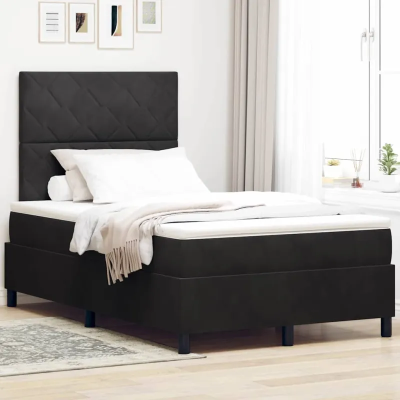 LED Čiužinio Lova su čiužiniu Juodas 120 x 190 cm Aksomas