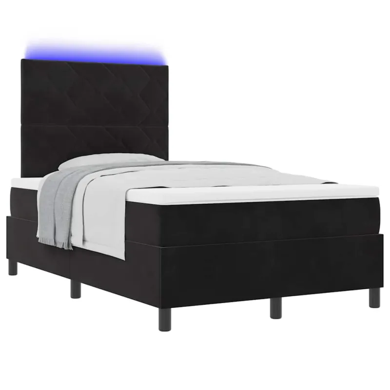 LED Čiužinio Lova su čiužiniu Juodas 120 x 190 cm Aksomas