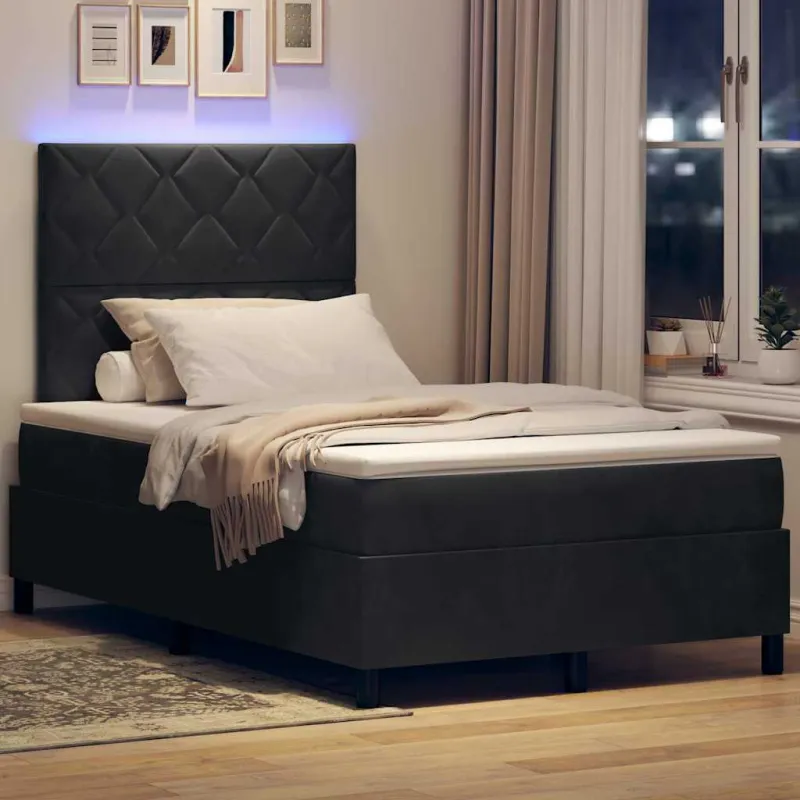 LED Čiužinio Lova su čiužiniu Juodas 120 x 200 cm Aksomas
