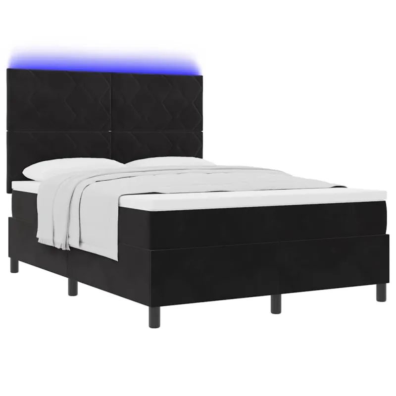 LED Čiužinio Lova su čiužiniu Juodas 140 x 190 cm Aksomas