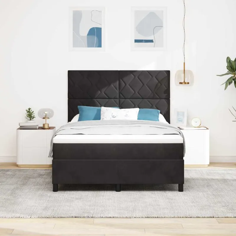LED Čiužinio Lova su čiužiniu Juodas 140 x 190 cm Aksomas