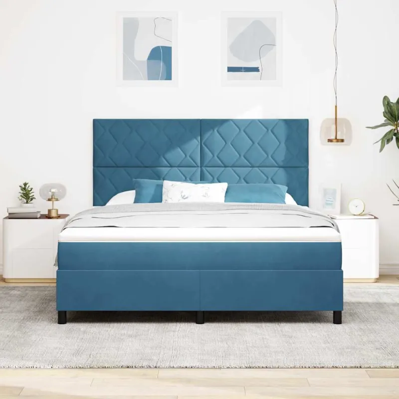 LED Čiužinio Lova Tamsiai mėlyna 180 x 200 cm Aksomas