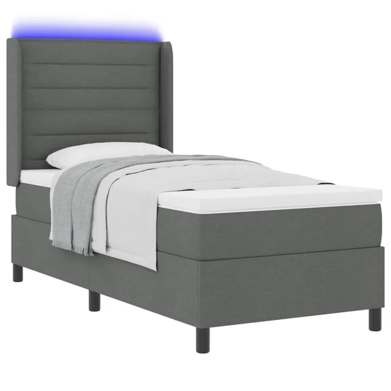 LED Čiužinio Lova su čiužiniu Tamsiai pilka 90 x 190 cm audinys
