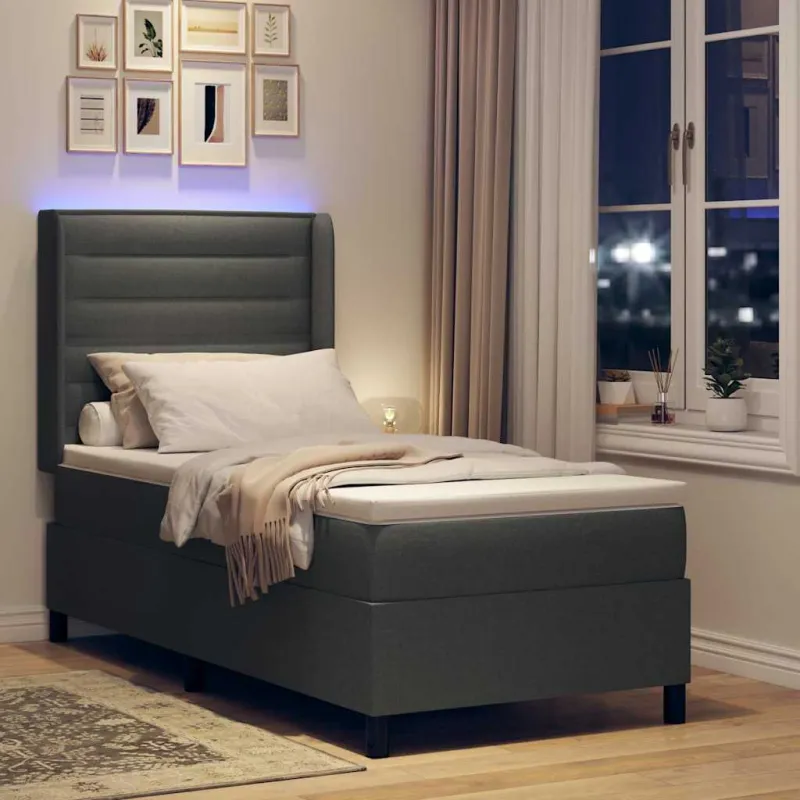 LED Čiužinio Lova su čiužiniu Tamsiai pilka 90 x 190 cm audinys