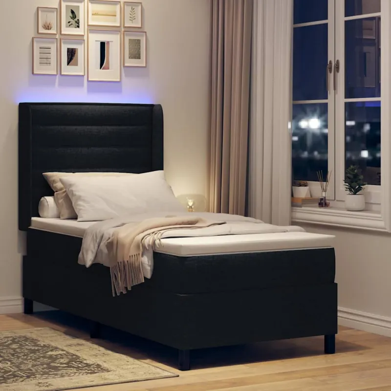 LED Čiužinio Lova su čiužiniu Juoda 90 x 190 cm audinys