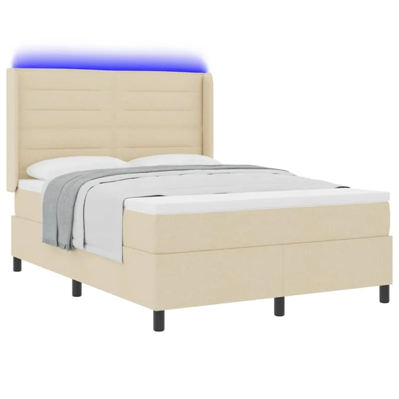 LED Čiužinio Lova su čiužiniu Kreminė 140 x 190 cm audinys