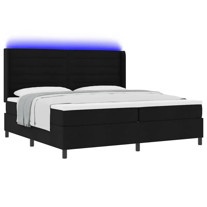 LED Čiužinio Lova su čiužiniu Juoda 200 x 200 cm audinys