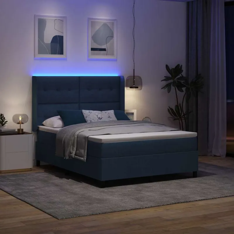 LED Čiužinio Lova su čiužiniu Mėlyna 140 x 200 cm audinys