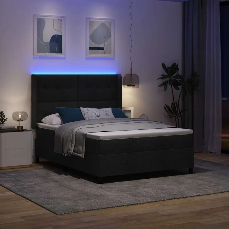 LED Čiužinio Lova su čiužiniu Juoda 160 x 200 cm audinys