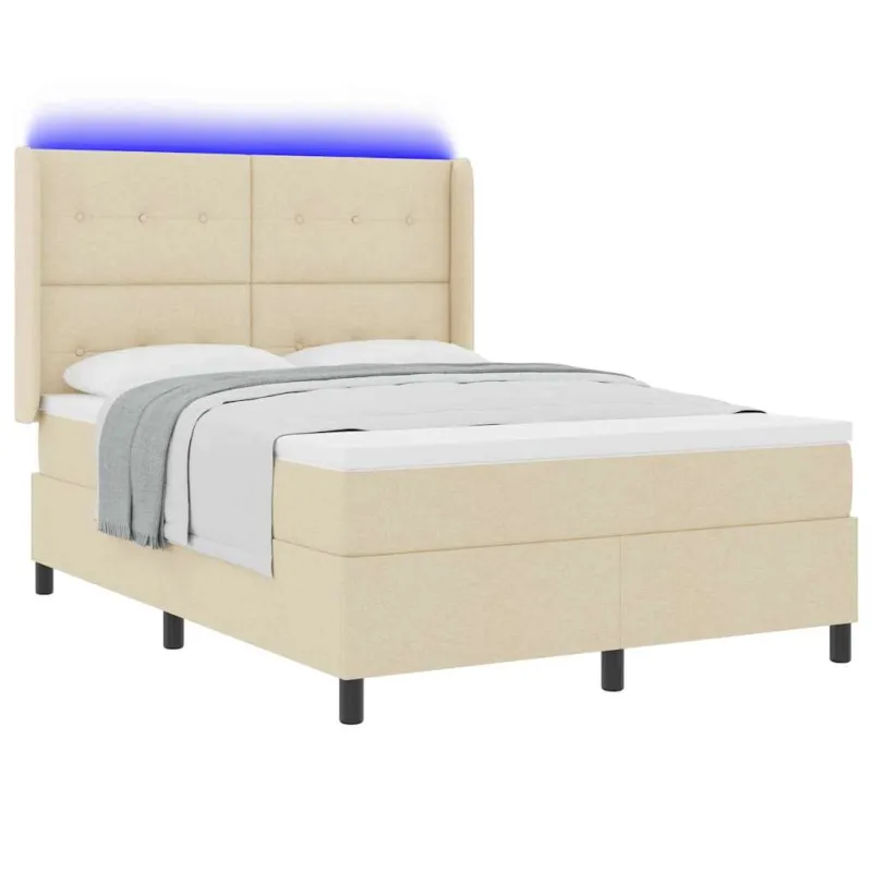 LED Čiužinio Lova su čiužiniu Kreminė 160 x 200 cm audinys