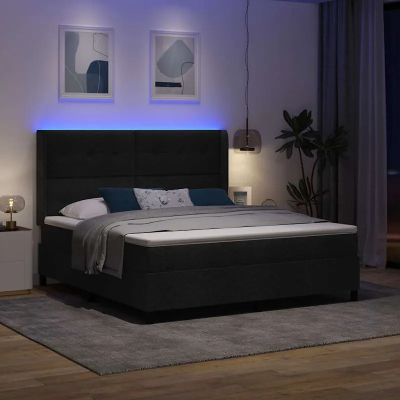 LED Čiužinio Lova su čiužiniu Juoda 180 x 200 cm audinys