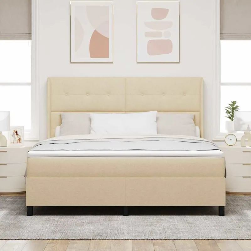LED Čiužinio Lova su čiužiniu Kreminė 180 x 200 cm audinys