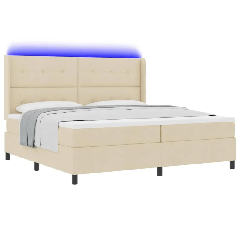 LED Čiužinio Lova su čiužiniu Kreminė 200 x 200 cm audinys
