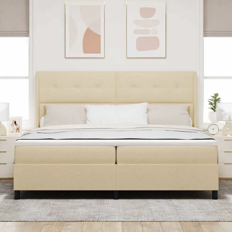 LED Čiužinio Lova su čiužiniu Kreminė 200 x 200 cm audinys