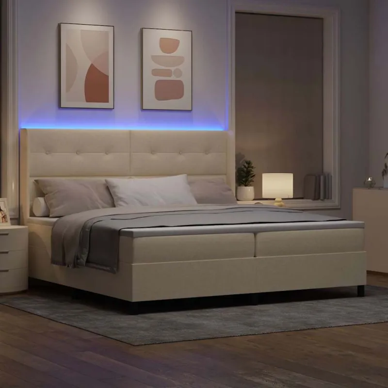 LED Čiužinio Lova su čiužiniu Kreminė 200 x 200 cm audinys