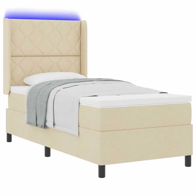 LED Čiužinio Lova su čiužiniu Kreminė 100 x 200 cm audinys