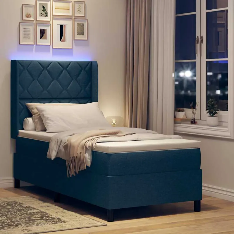 LED Čiužinio Lova su čiužiniu Mėlyna 100 x 200 cm audinys