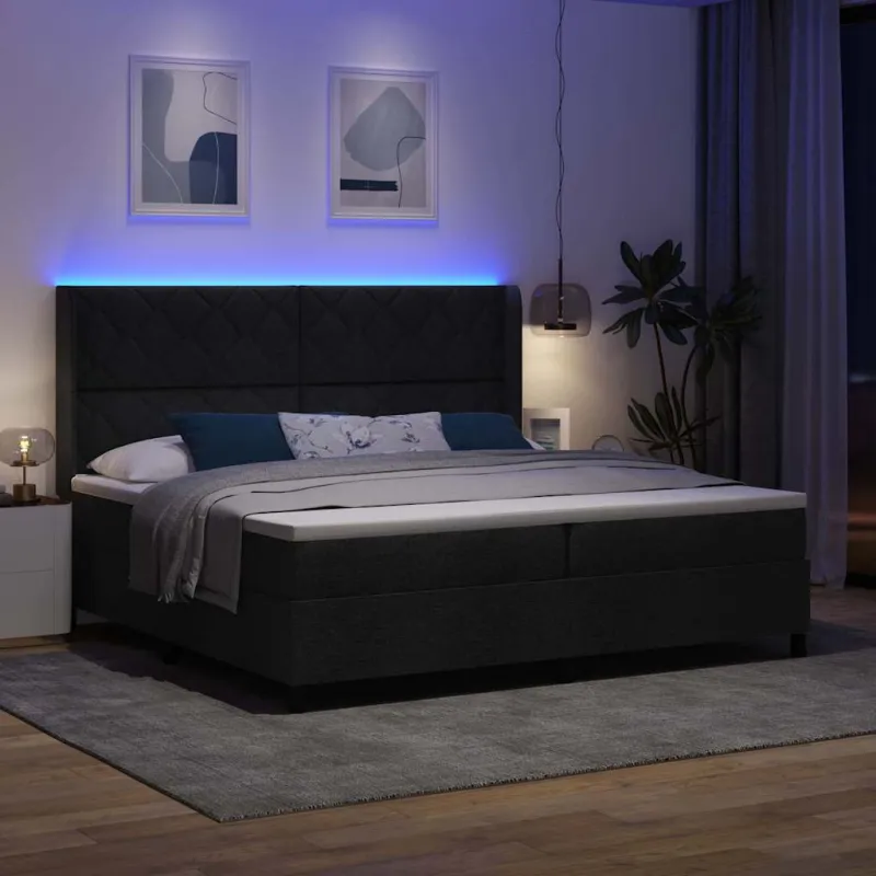 LED Čiužinio Lova su čiužiniu Juoda 200 x 200 cm audinys