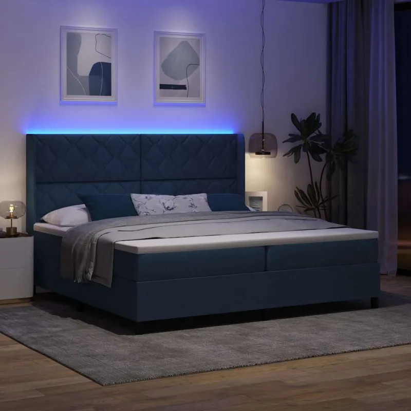 LED Čiužinio Lova su čiužiniu Mėlyna 200 x 200 cm audinys