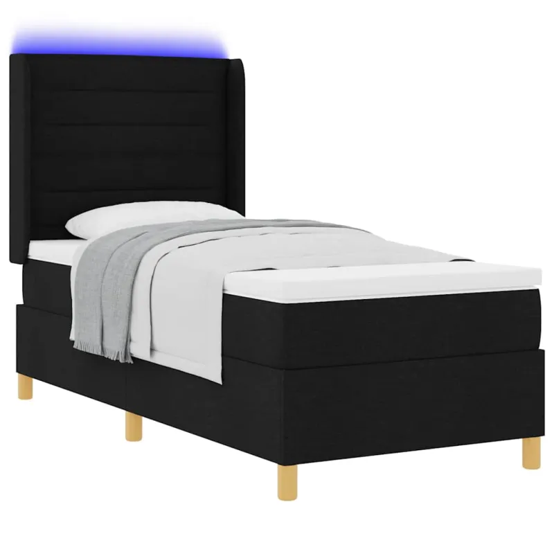 Kiemas lova su LED juostelėmis Juoda 90 x 190 cm audinys