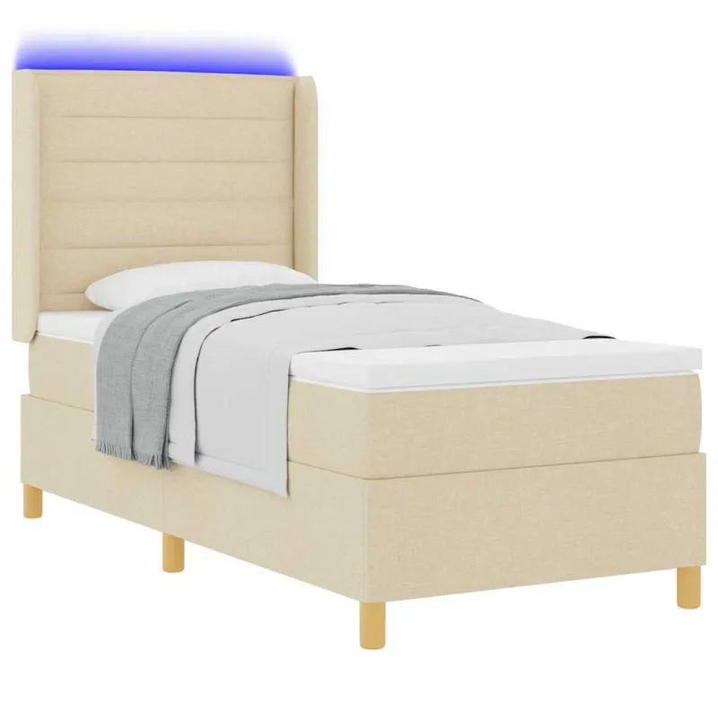 Kiemas lova su LED juostelėmis Kreminė 90 x 190 cm audinys