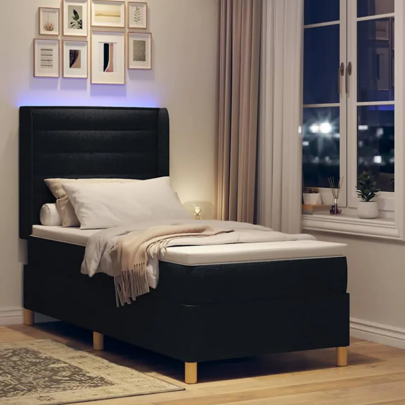 Kiemas lova su LED juostelėmis Juoda 100 x 200 cm audinys