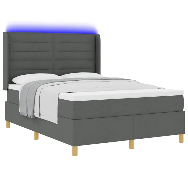 Kiemas lova su LED juostelėmis Pilka 140 x 190 cm audinys
