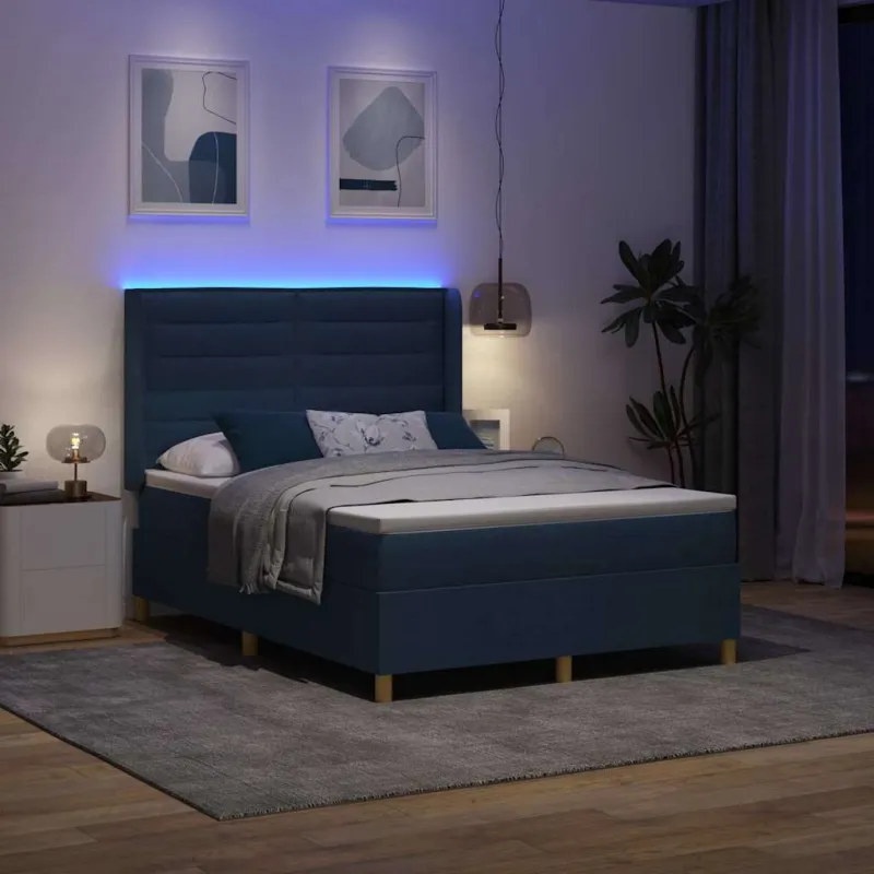 Kiemas lova su LED juostelėmis Mėlyna 140 x 190 cm audinys