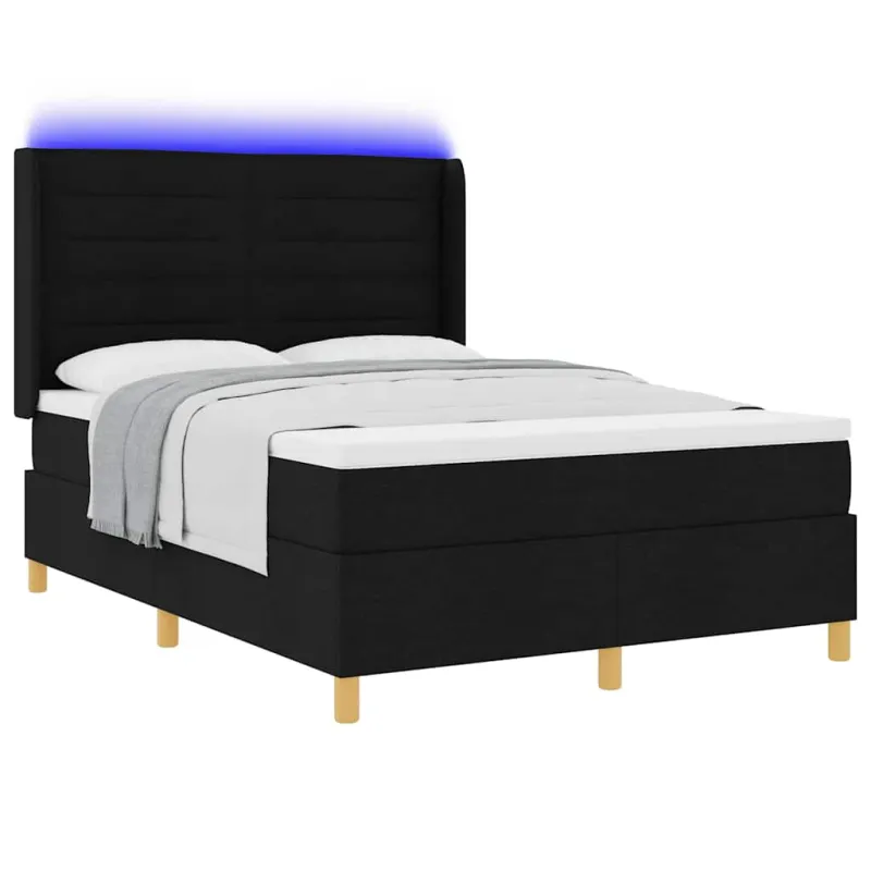 Kiemas lova su LED juostelėmis Juoda 140 x 200 cm audinys