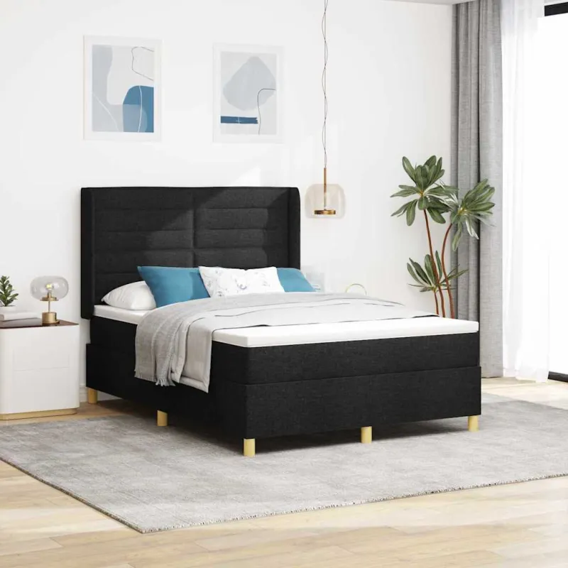 Kiemas lova su LED juostelėmis Juoda 160 x 200 cm audinys