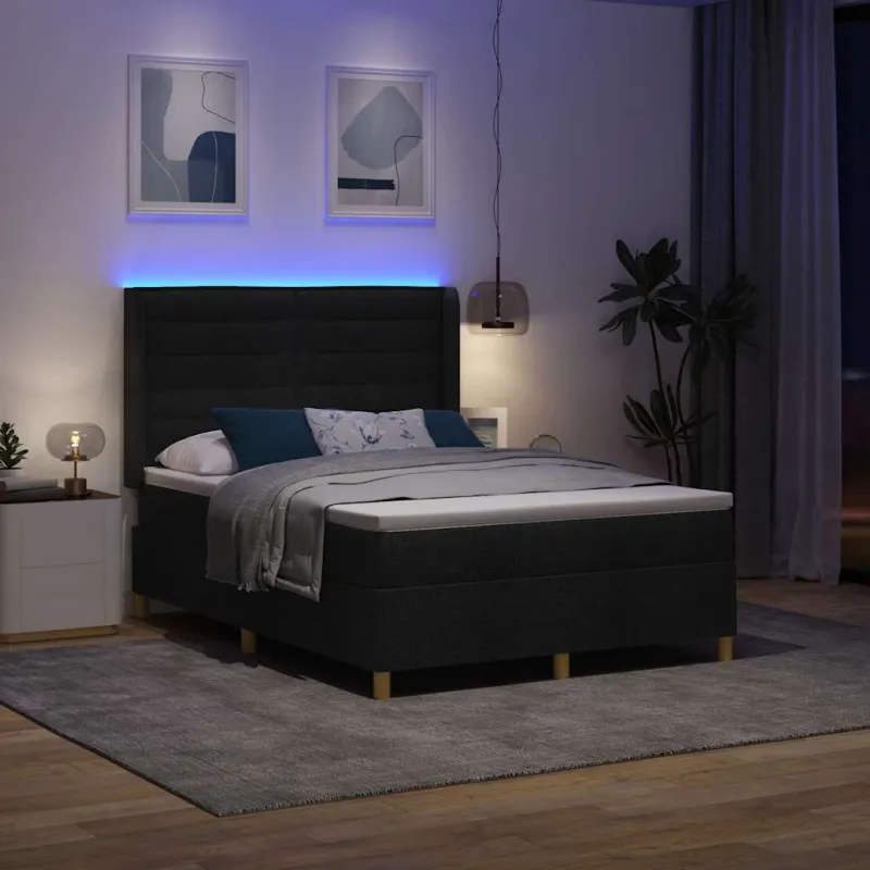 Kiemas lova su LED juostelėmis Juoda 160 x 200 cm audinys